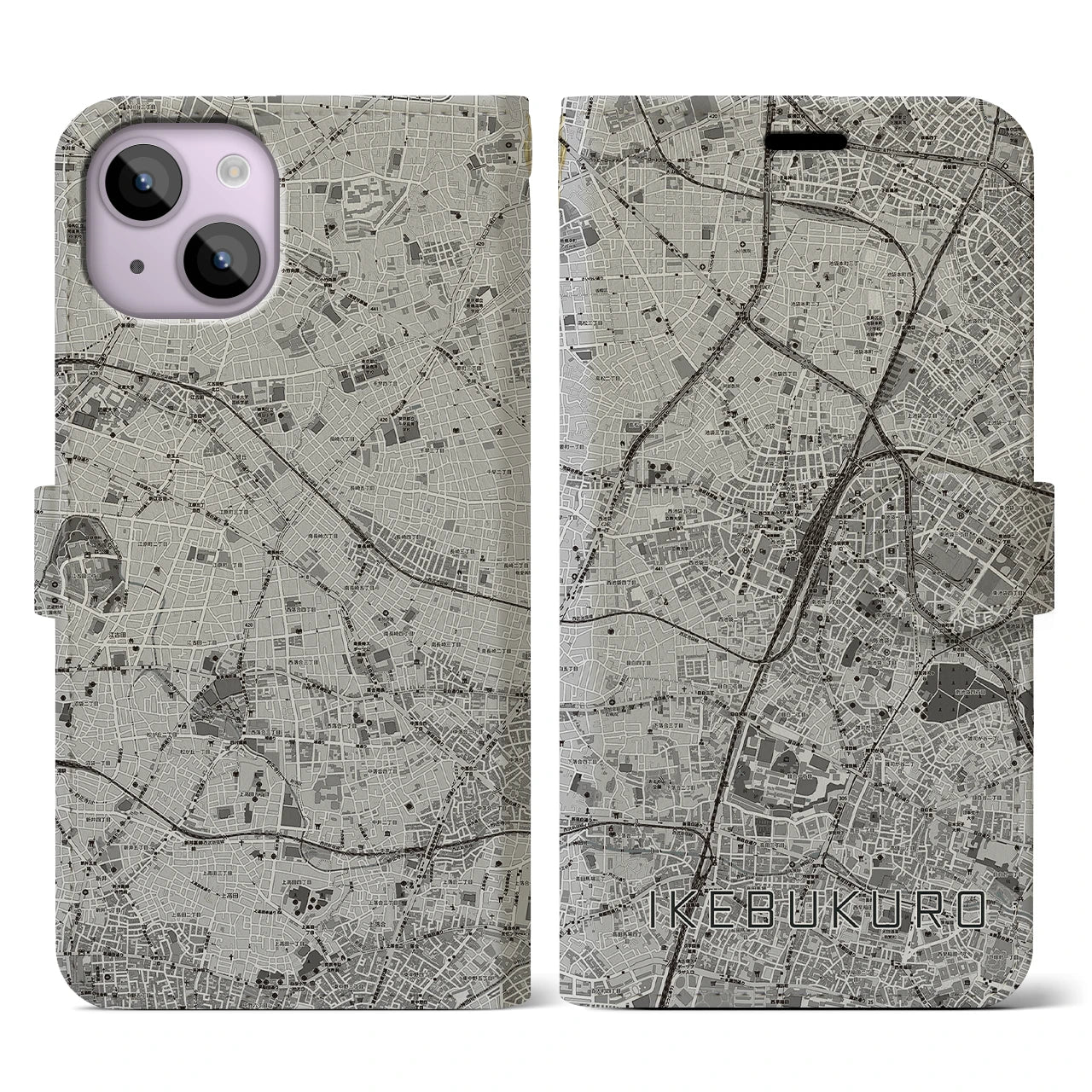 【池袋(東京都)】地図柄iPhoneケース(手帳タイプ)モノトーン・iPhone 14 用