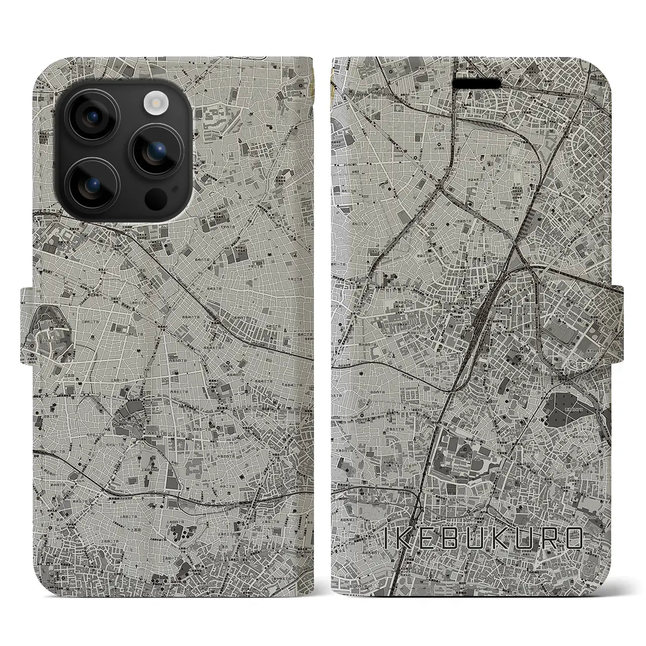 【池袋(東京都)】地図柄iPhoneケース(手帳タイプ)モノトーン・iPhone 16 用