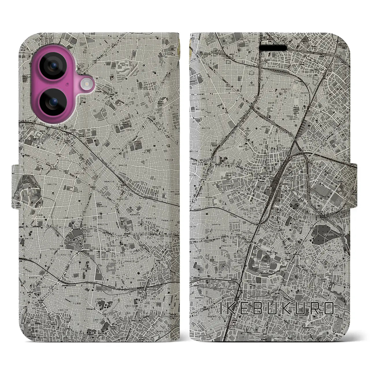 【池袋(東京都)】地図柄iPhoneケース(手帳タイプ)モノトーン・iPhone 16 Pro 用