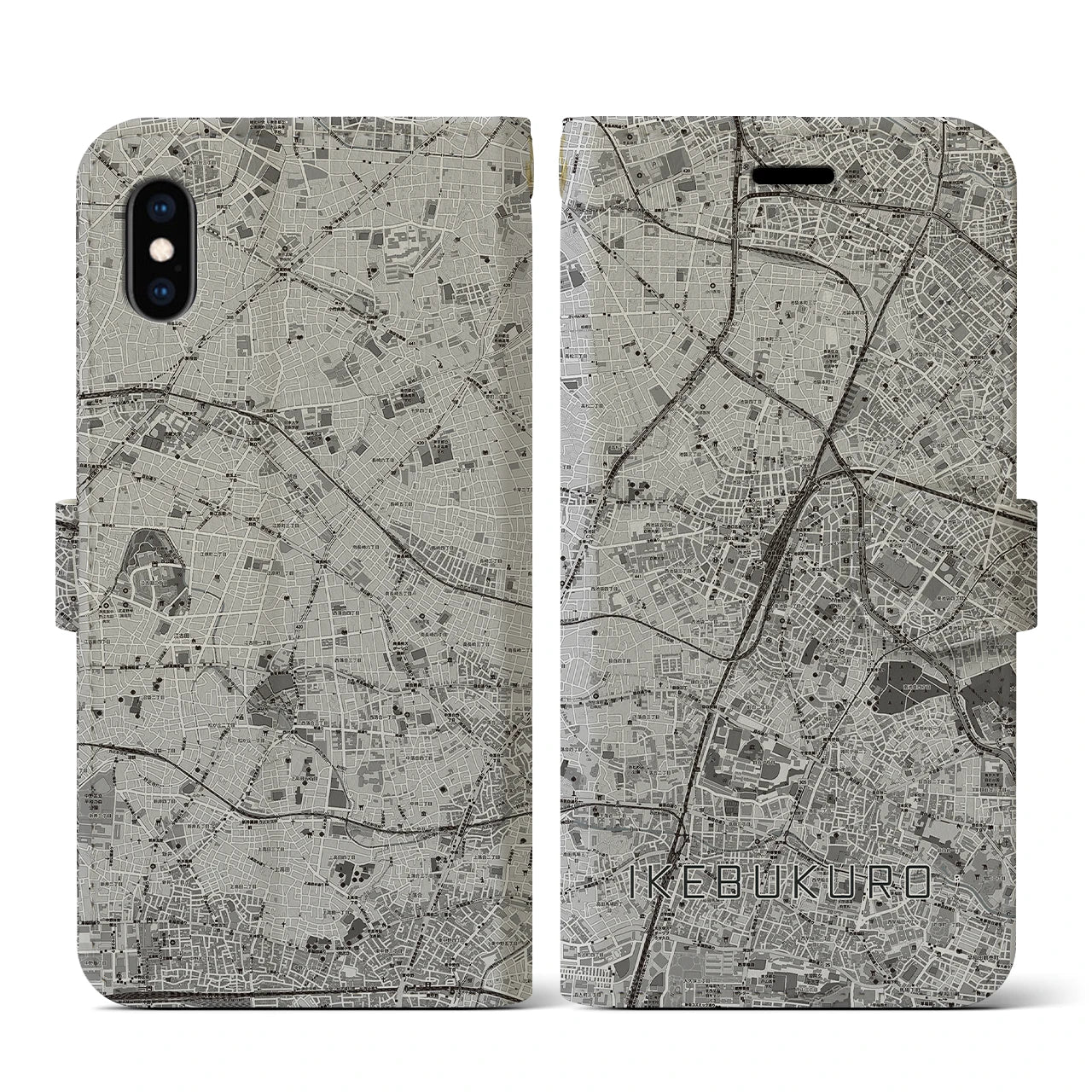 【池袋(東京都)】地図柄iPhoneケース(手帳タイプ)モノトーン・iPhone XS / X 用