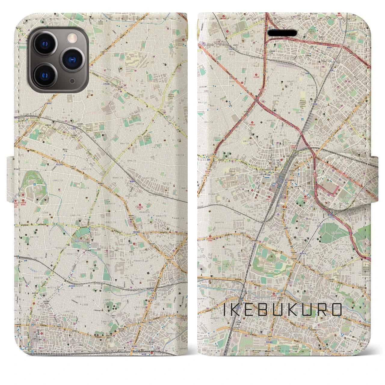 【池袋(東京都)】地図柄iPhoneケース(手帳タイプ)ナチュラル・iPhone 11 Pro Max 用