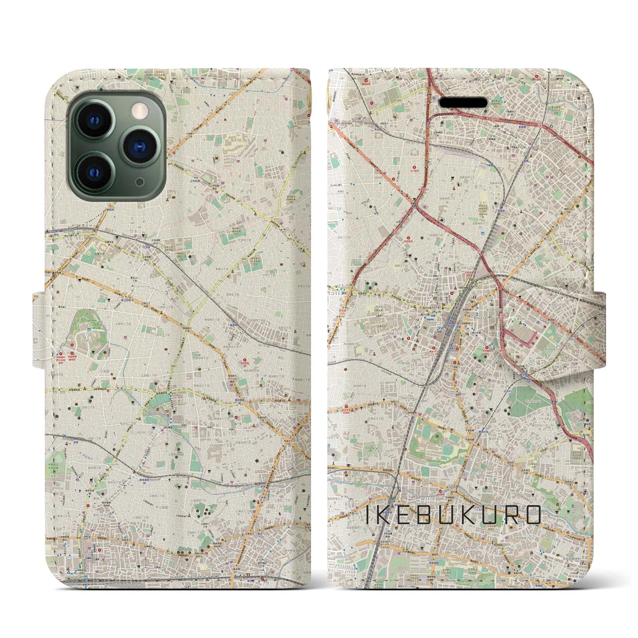 【池袋(東京都)】地図柄iPhoneケース(手帳タイプ)ナチュラル・iPhone 11 Pro 用
