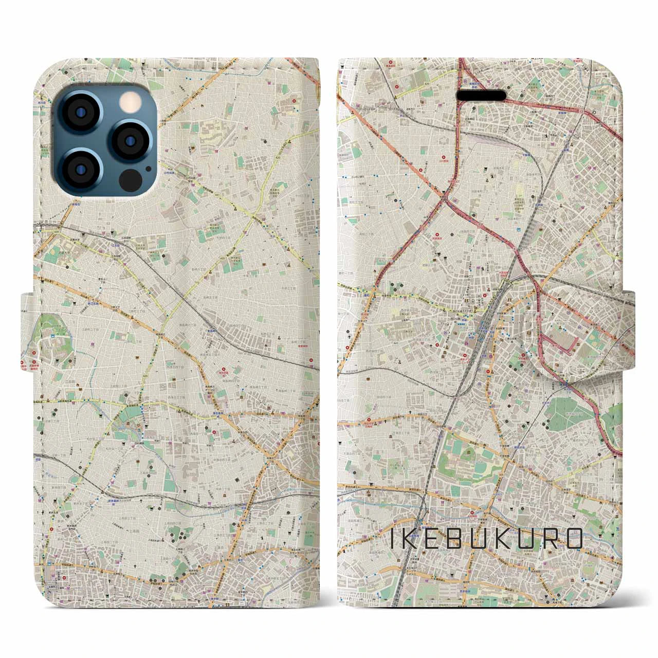 【池袋(東京都)】地図柄iPhoneケース(手帳タイプ)ナチュラル・iPhone 12 / 12 Pro 用