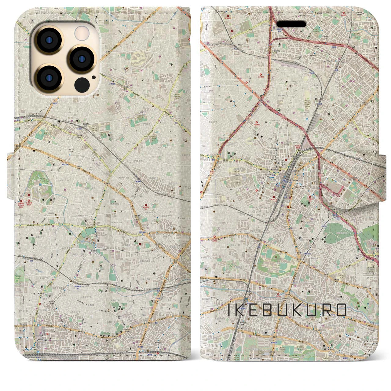 【池袋(東京都)】地図柄iPhoneケース(手帳タイプ)ナチュラル・iPhone 12 Pro Max 用
