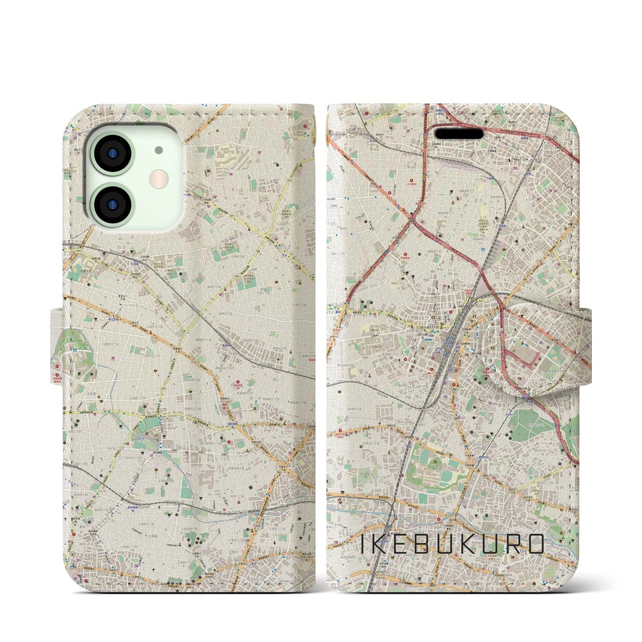 【池袋(東京都)】地図柄iPhoneケース(手帳タイプ)ナチュラル・iPhone 12 mini 用