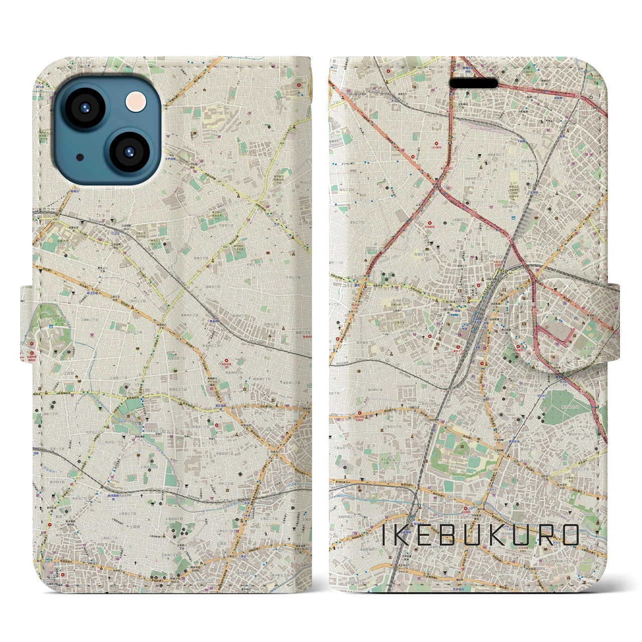 【池袋(東京都)】地図柄iPhoneケース(手帳タイプ)ナチュラル・iPhone 13 用