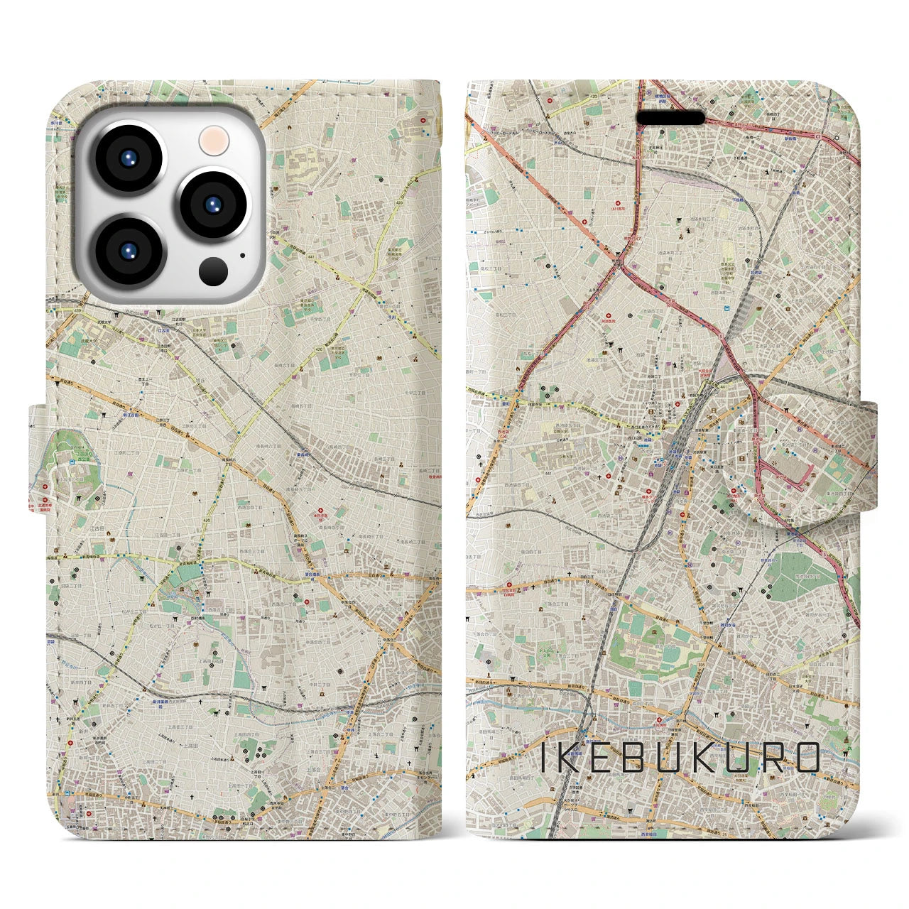 【池袋(東京都)】地図柄iPhoneケース(手帳タイプ)ナチュラル・iPhone 13 Pro 用