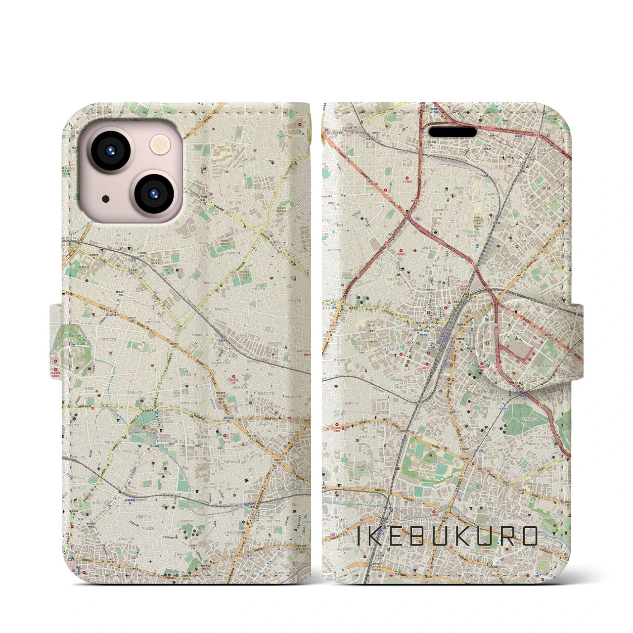 【池袋(東京都)】地図柄iPhoneケース(手帳タイプ)ナチュラル・iPhone 13 mini 用