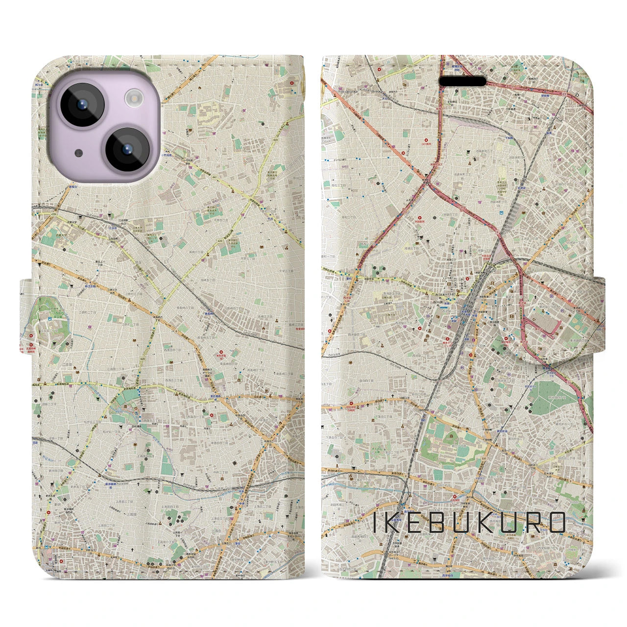 【池袋(東京都)】地図柄iPhoneケース(手帳タイプ)ナチュラル・iPhone 14 用