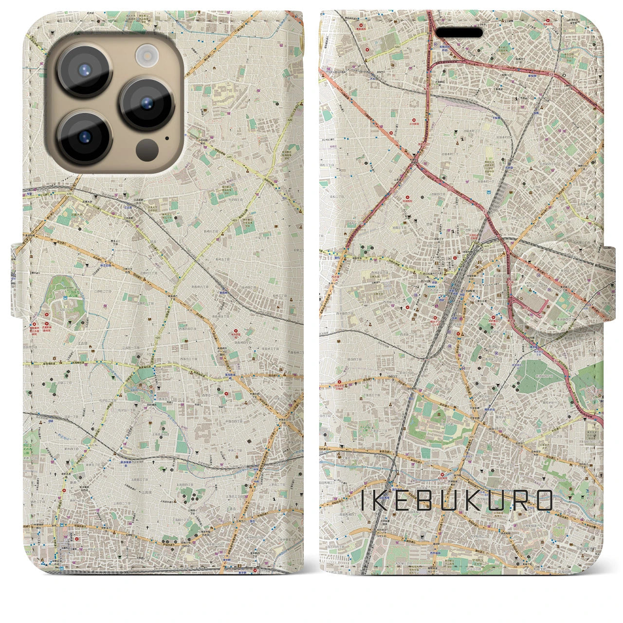 【池袋(東京都)】地図柄iPhoneケース(手帳タイプ)ナチュラル・iPhone 14 Pro Max 用