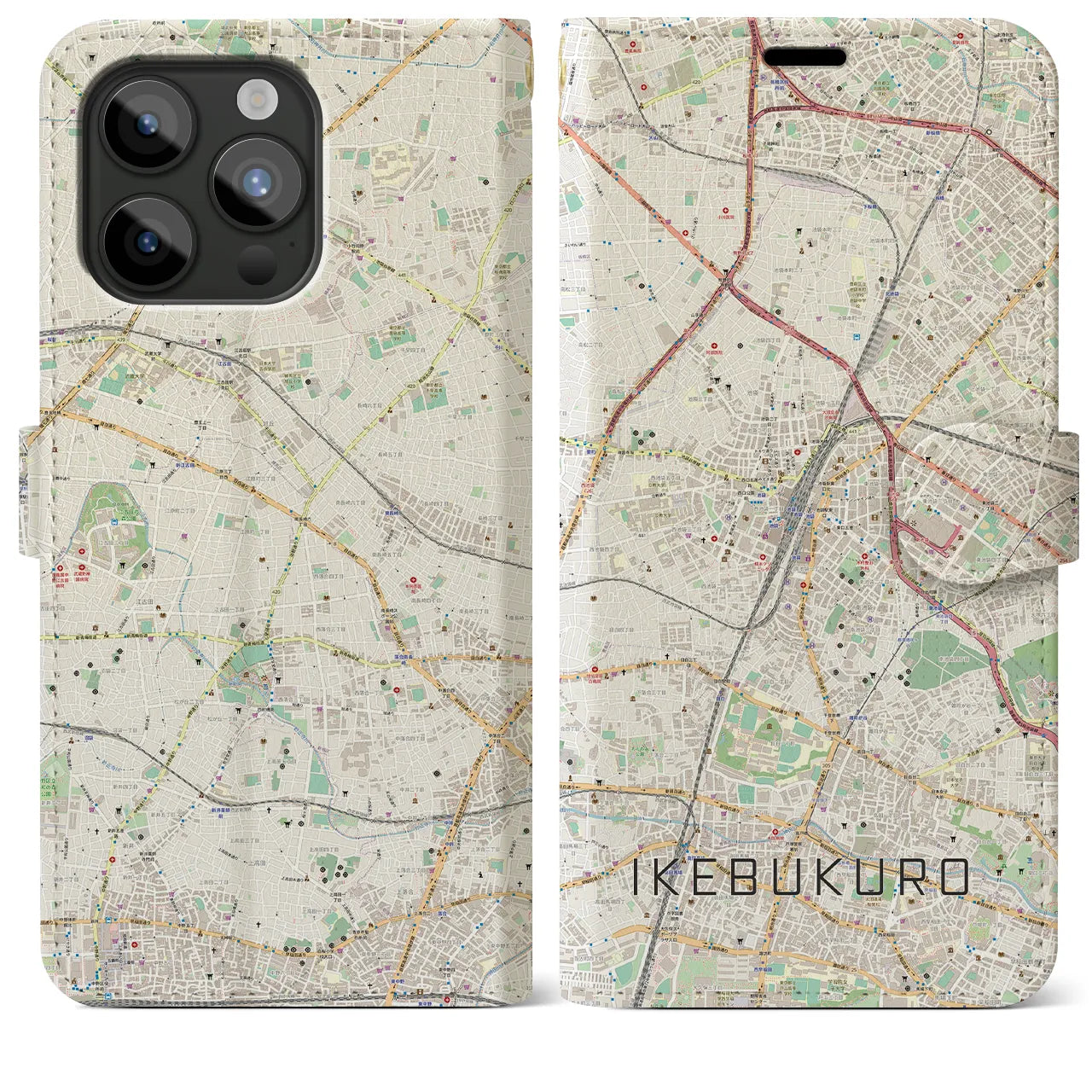 【池袋(東京都)】地図柄iPhoneケース(手帳タイプ)ナチュラル・iPhone 15 Pro Max 用