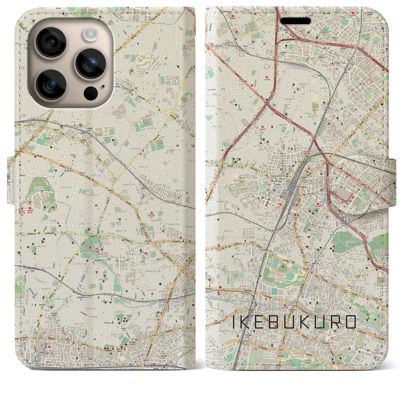 【池袋(東京都)】地図柄iPhoneケース(手帳タイプ)ナチュラル・iPhone 16 Plus 用