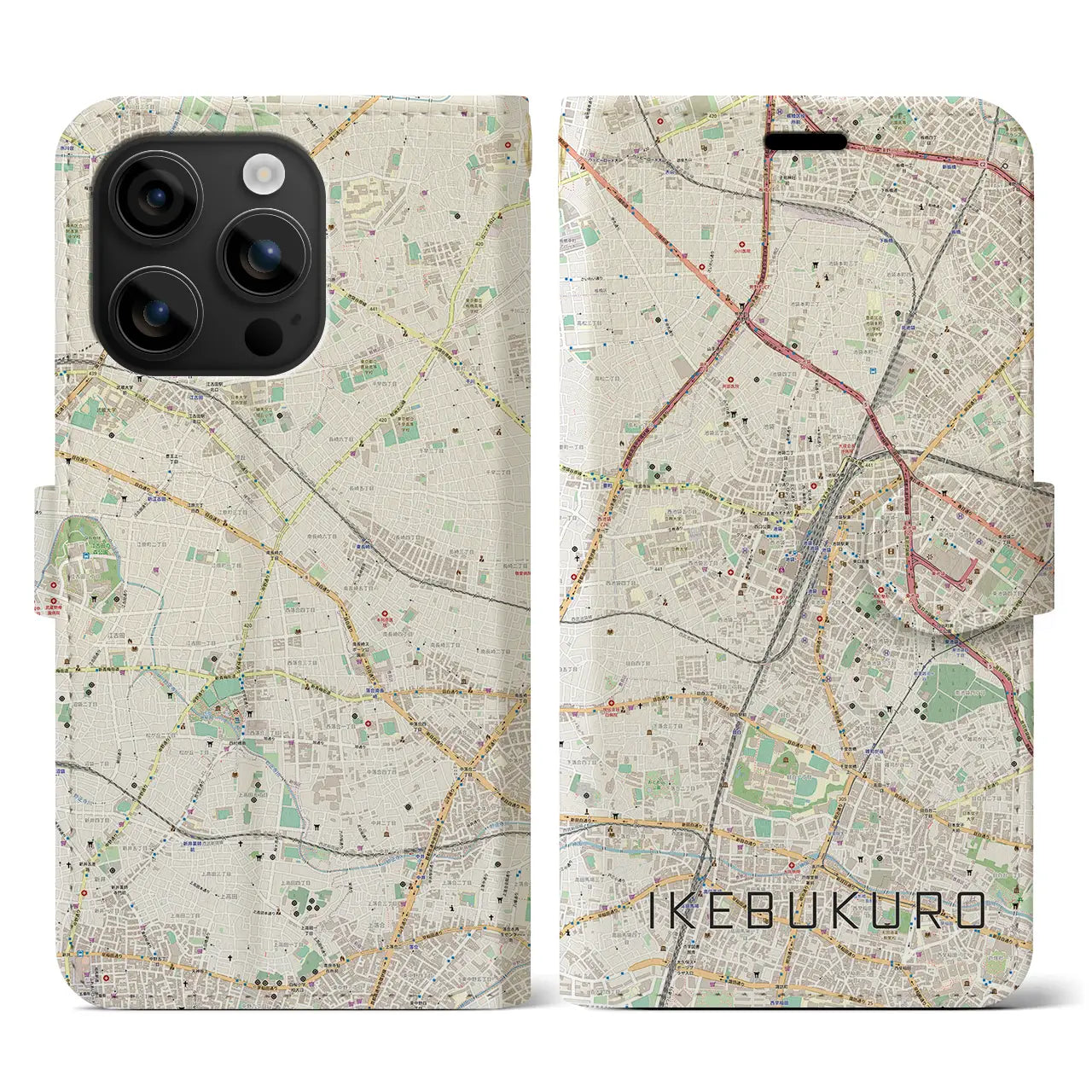 【池袋(東京都)】地図柄iPhoneケース(手帳タイプ)ナチュラル・iPhone 16 用