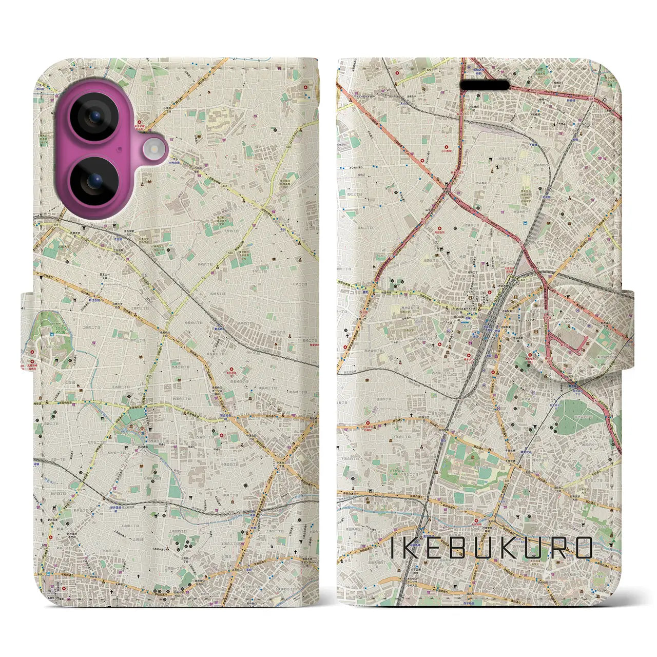 【池袋(東京都)】地図柄iPhoneケース(手帳タイプ)ナチュラル・iPhone 16 Pro 用
