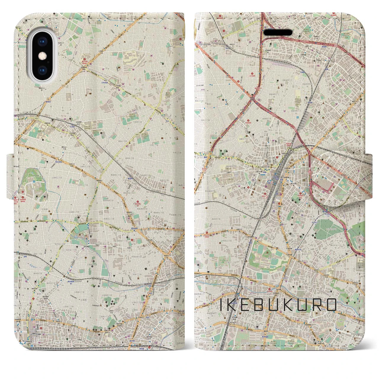 【池袋(東京都)】地図柄iPhoneケース(手帳タイプ)ナチュラル・iPhone XS Max 用