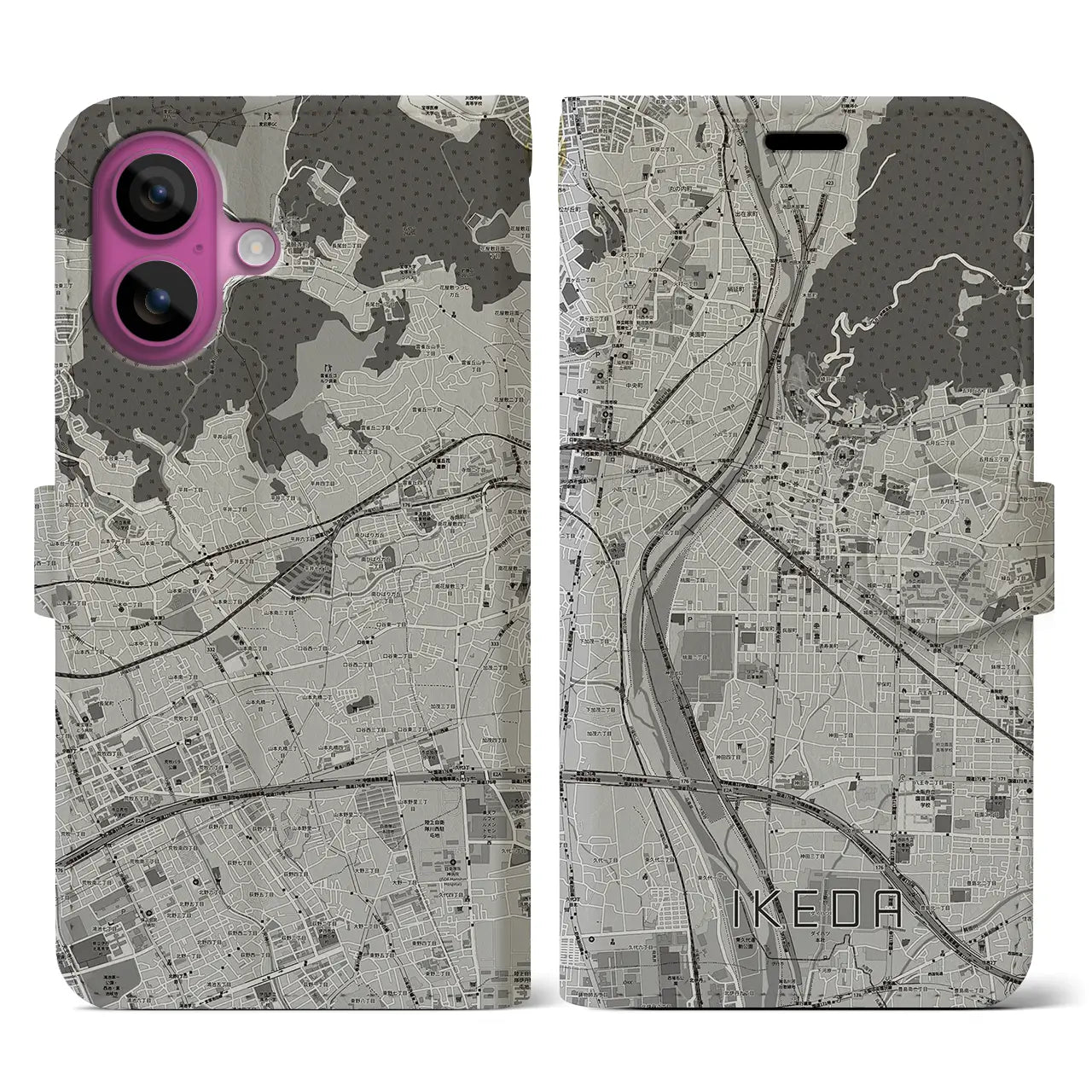 【池田(大阪府)】地図柄iPhoneケース(手帳タイプ)