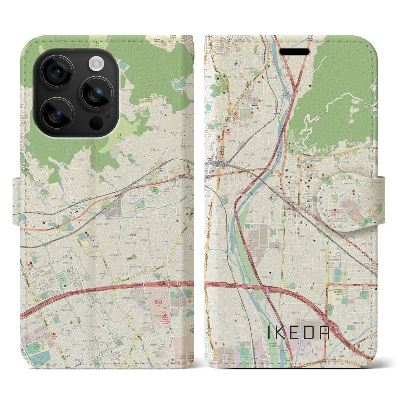 【池田(大阪府)】地図柄iPhoneケース(手帳タイプ)