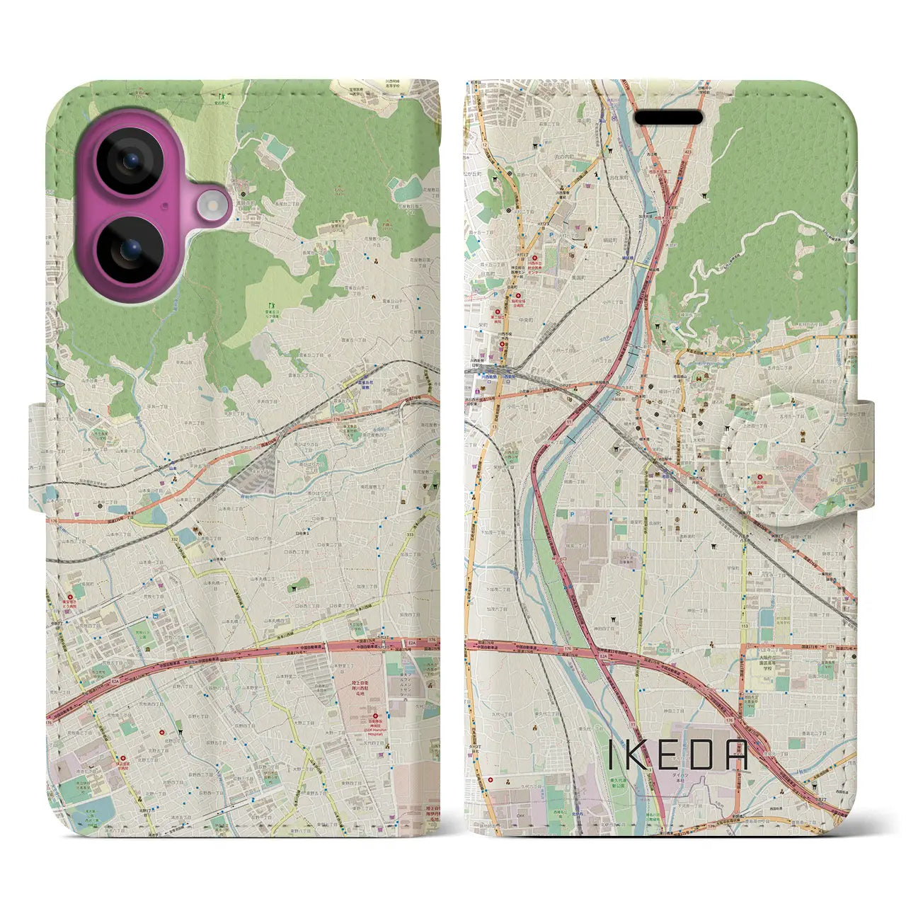 【池田(大阪府)】地図柄iPhoneケース(手帳タイプ)ナチュラル・iPhone 16 Pro 用