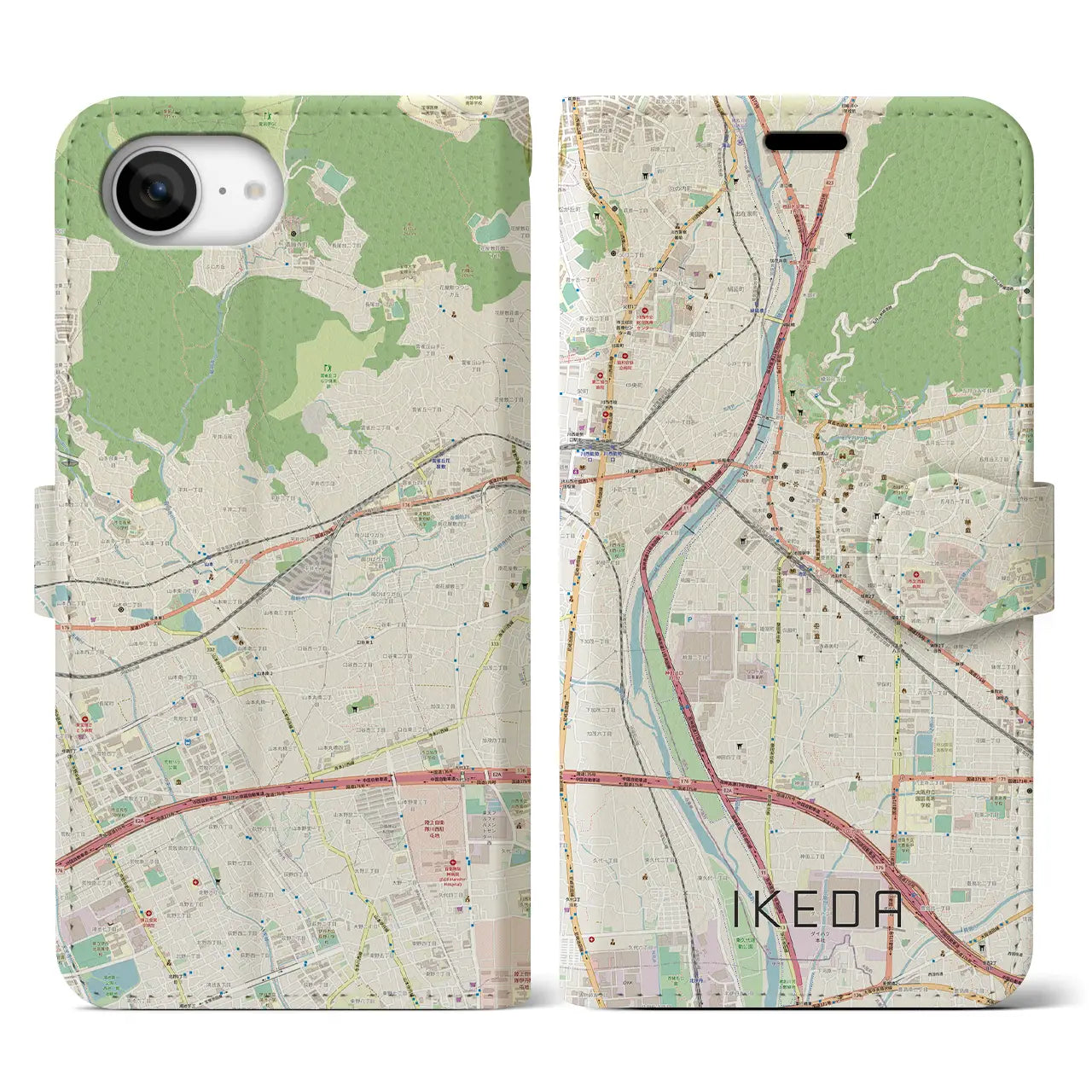 【池田(大阪府)】地図柄iPhoneケース(手帳タイプ)