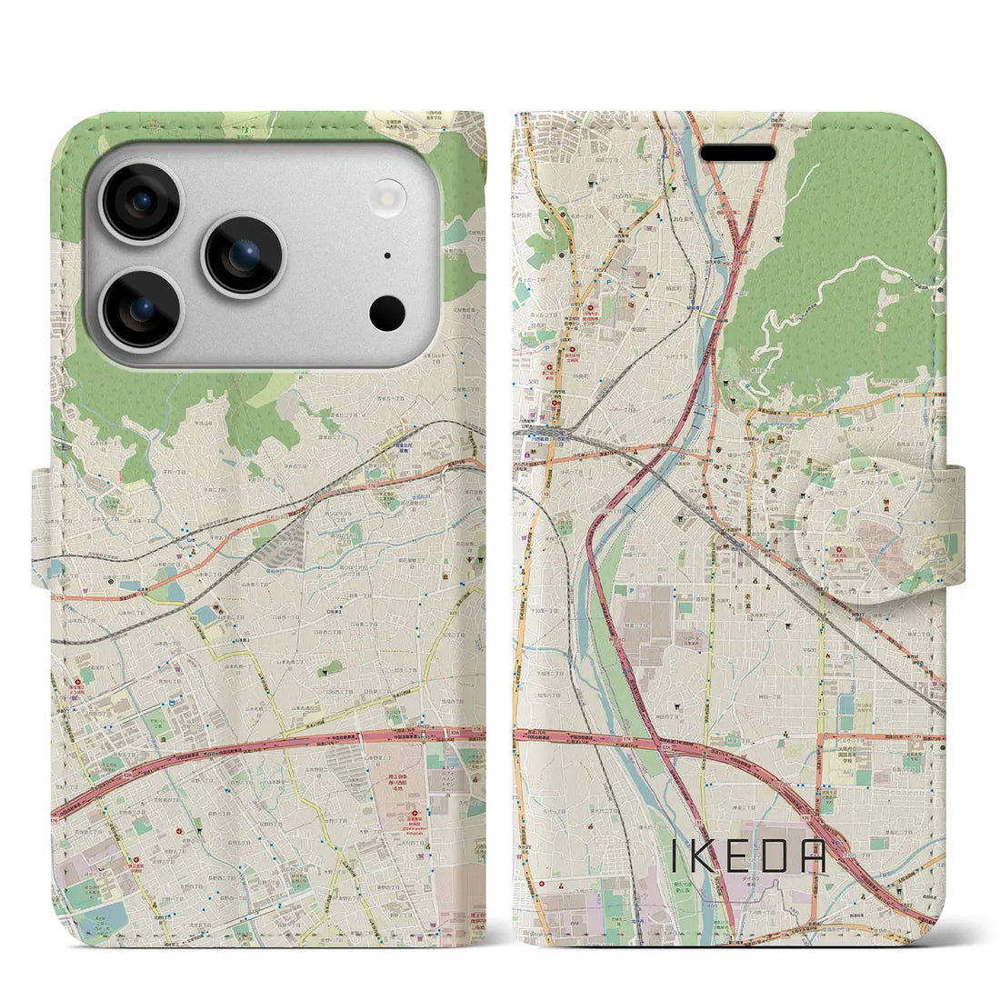 【池田(大阪府)】地図柄iPhoneケース(手帳タイプ)ナチュラル・iPhone 17 Pro Max 用