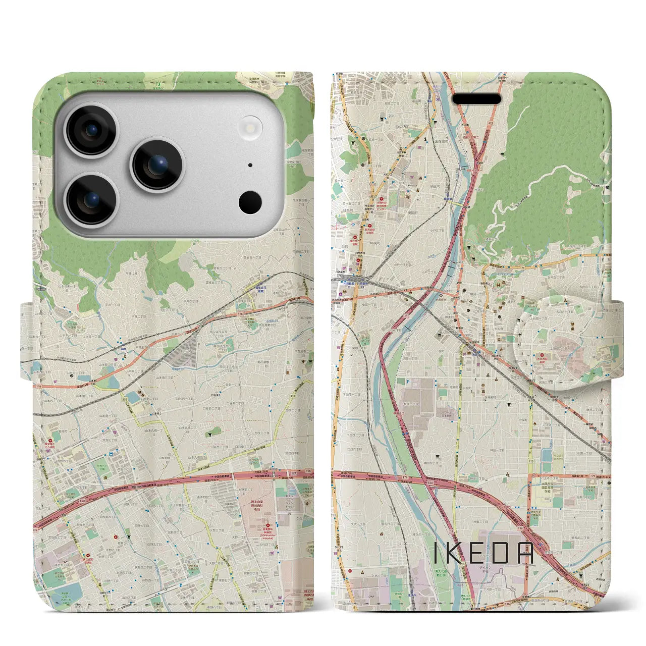 【池田(大阪府)】地図柄iPhoneケース(手帳タイプ)ナチュラル・iPhone 17 Pro Max 用