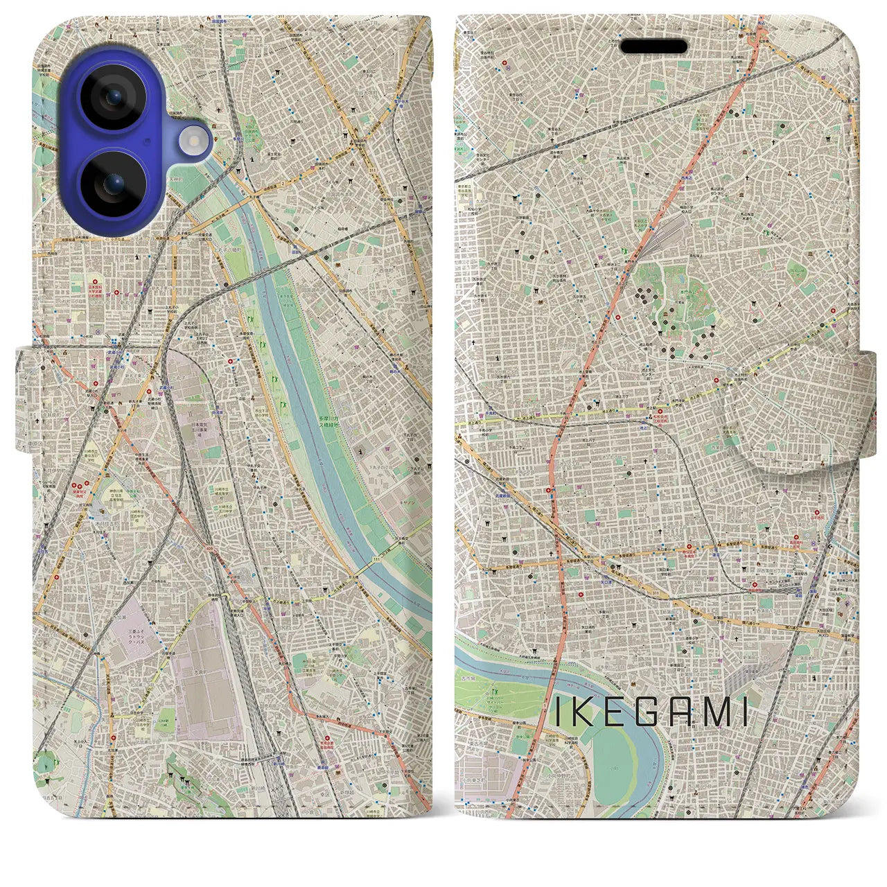 【池上(東京都)】地図柄iPhoneケース(手帳タイプ)ナチュラル・iPhone 16 Pro Max 用