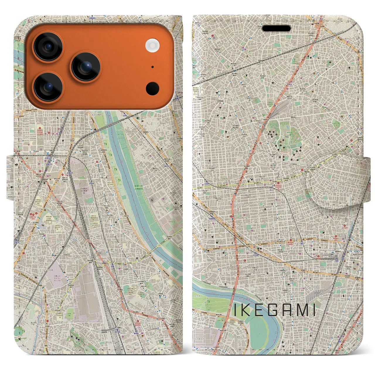 【池上(東京都)】地図柄iPhoneケース(手帳タイプ)ナチュラル・iPhone 17 Pro Max 用