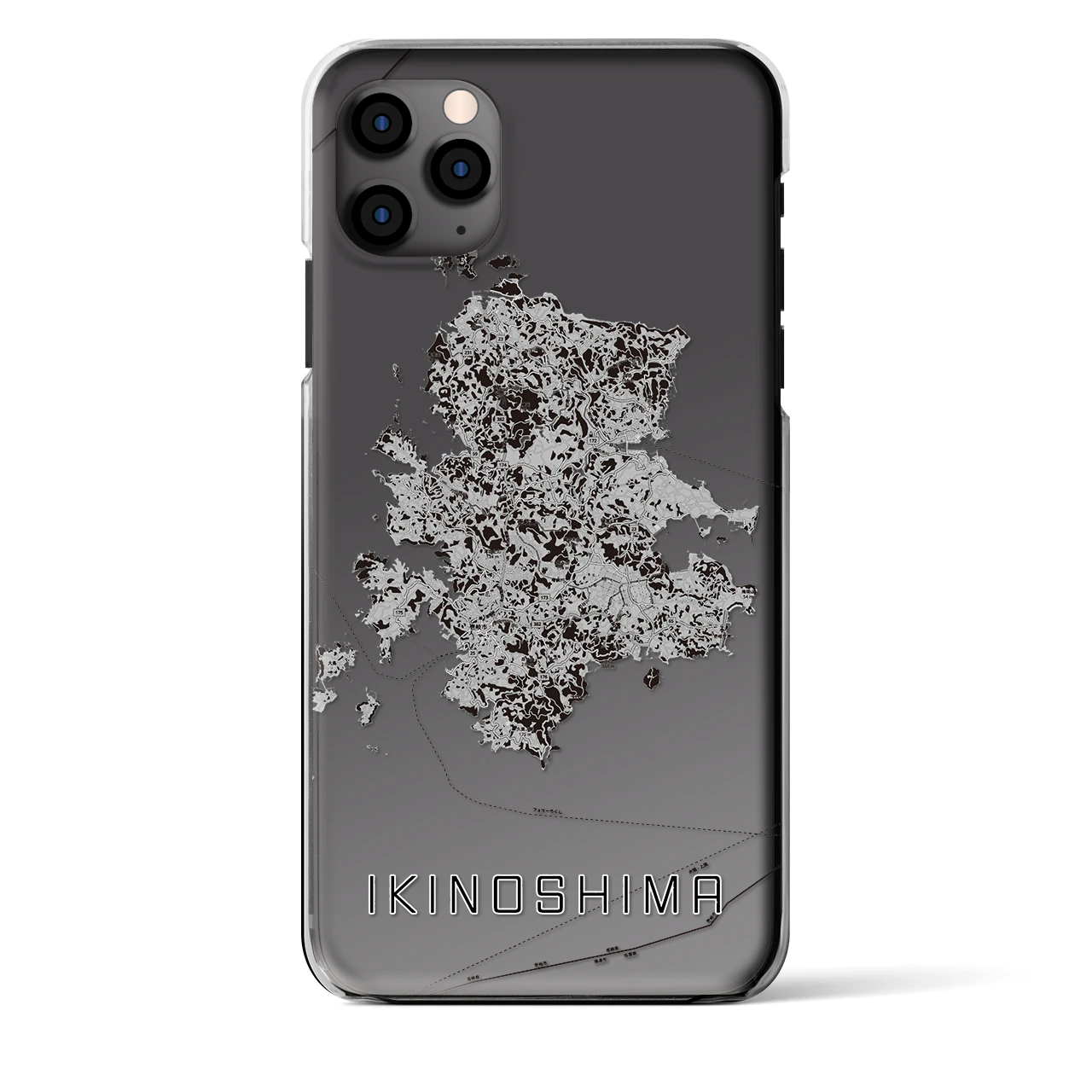 【壱岐島(長崎県)】地図柄iPhoneケース(クリアタイプ)モノトーン・iPhone 11 Pro Max 用
