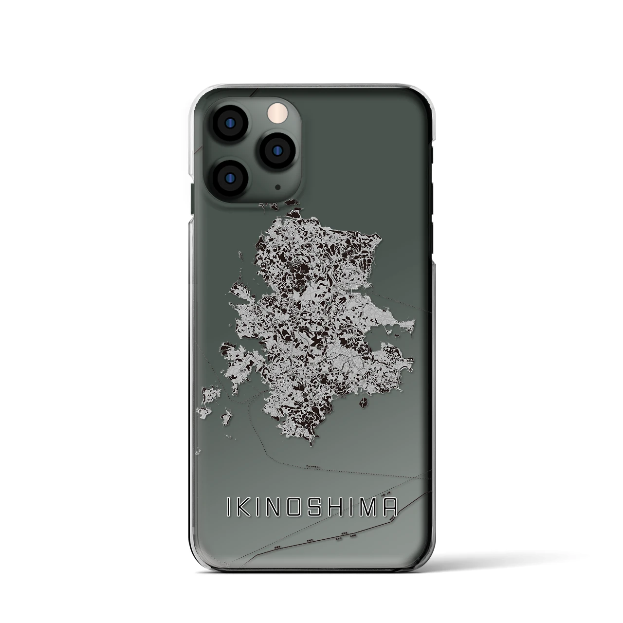 【壱岐島(長崎県)】地図柄iPhoneケース(クリアタイプ)モノトーン・iPhone 11 Pro 用