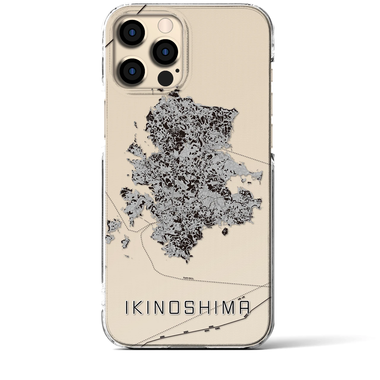 【壱岐島(長崎県)】地図柄iPhoneケース(クリアタイプ)モノトーン・iPhone 12 Pro Max 用