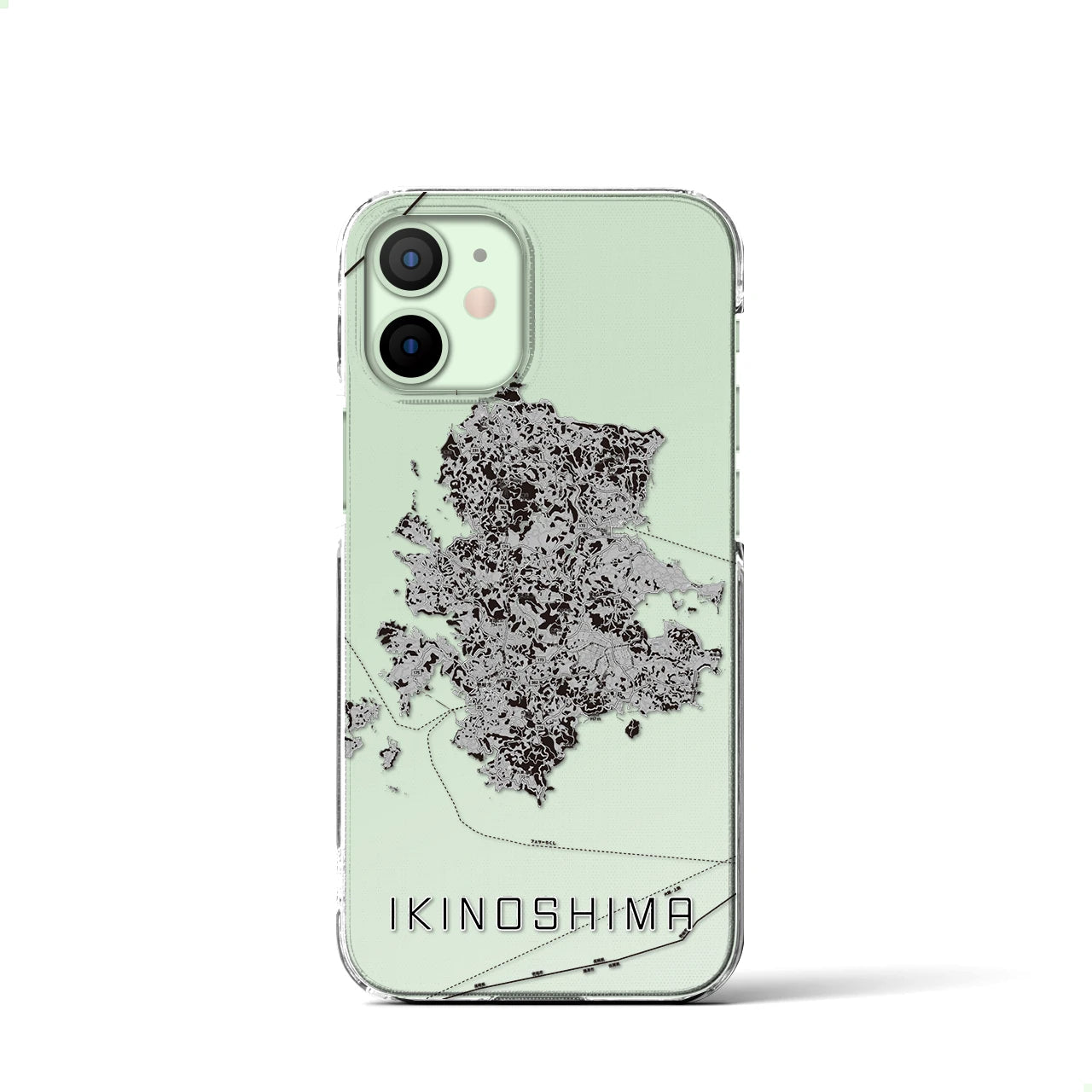 【壱岐島(長崎県)】地図柄iPhoneケース(クリアタイプ)モノトーン・iPhone 12 mini 用