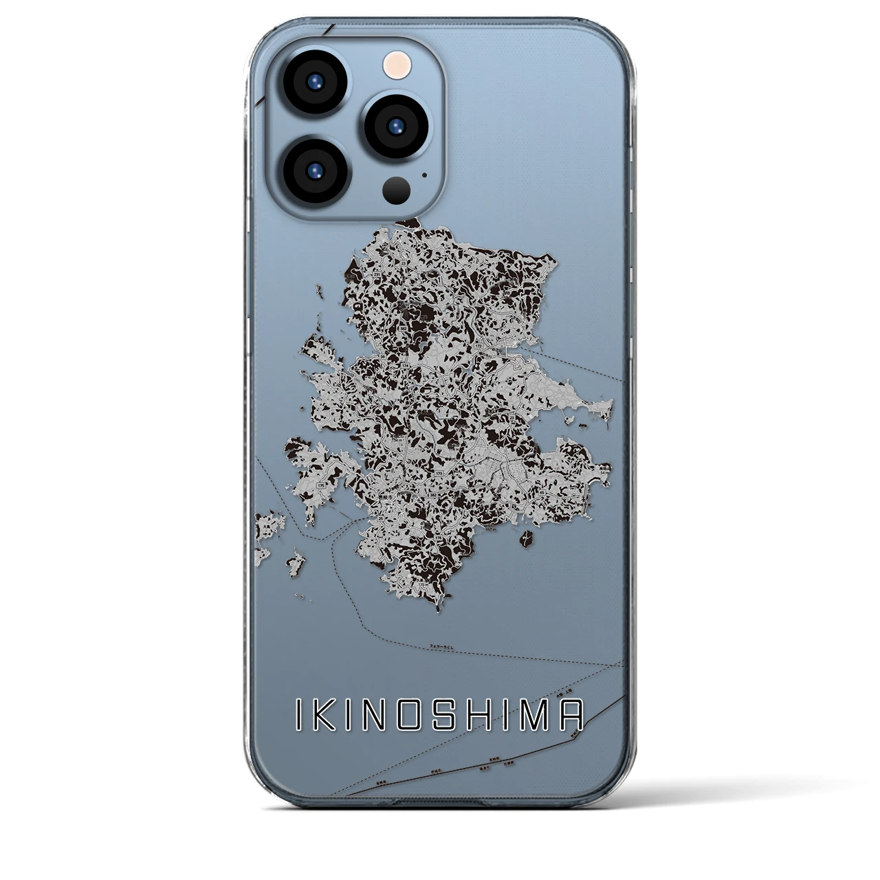 【壱岐島(長崎県)】地図柄iPhoneケース(クリアタイプ)モノトーン・iPhone 13 Pro Max 用
