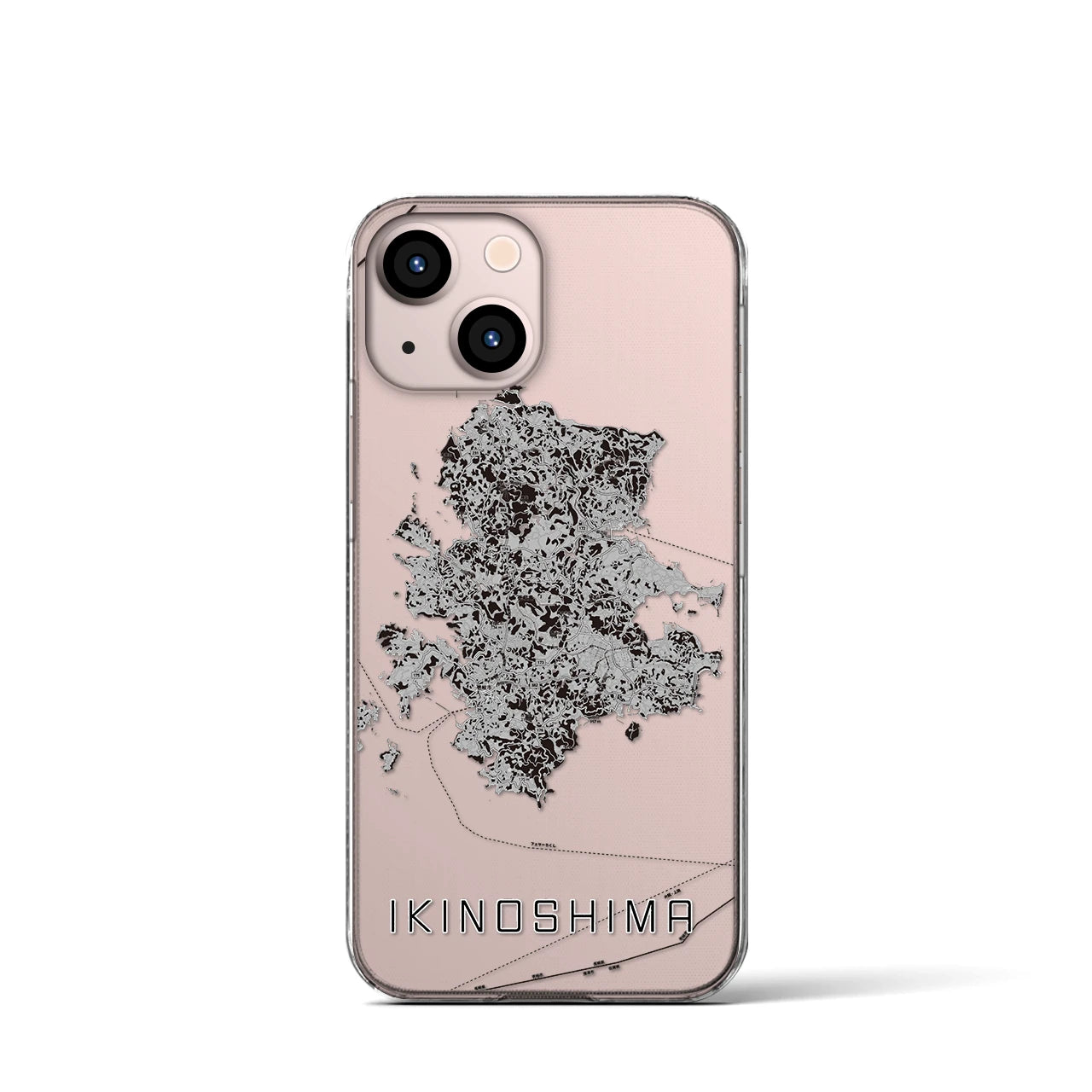【壱岐島(長崎県)】地図柄iPhoneケース(クリアタイプ)モノトーン・iPhone 13 mini 用
