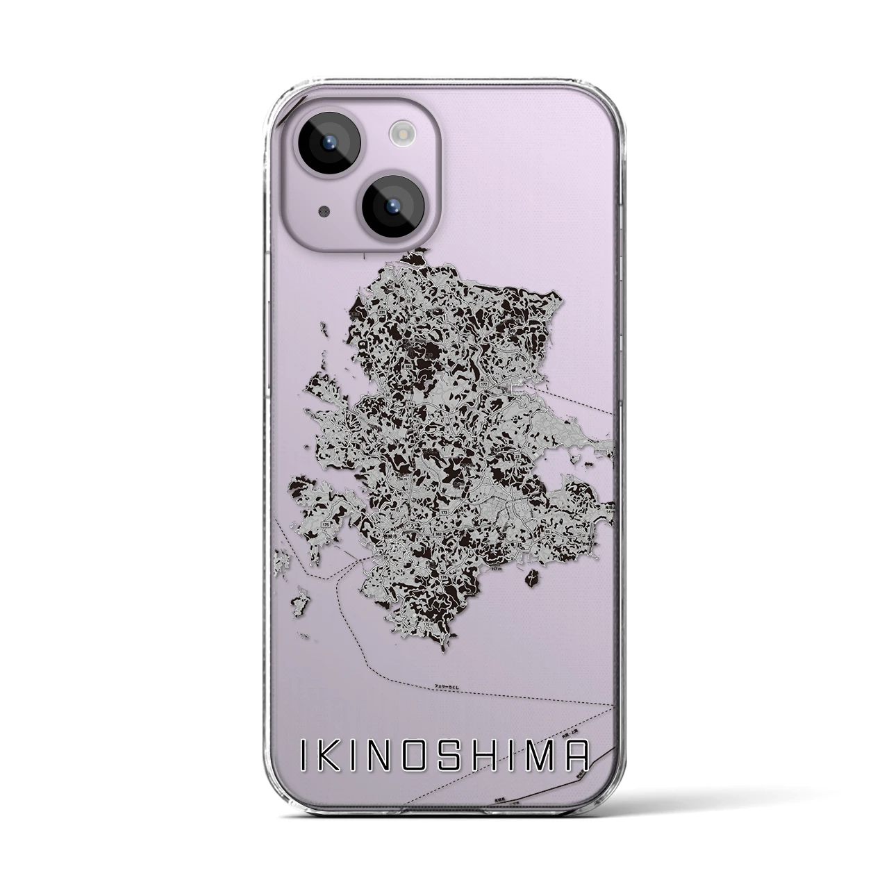 【壱岐島(長崎県)】地図柄iPhoneケース(クリアタイプ)モノトーン・iPhone 14 用