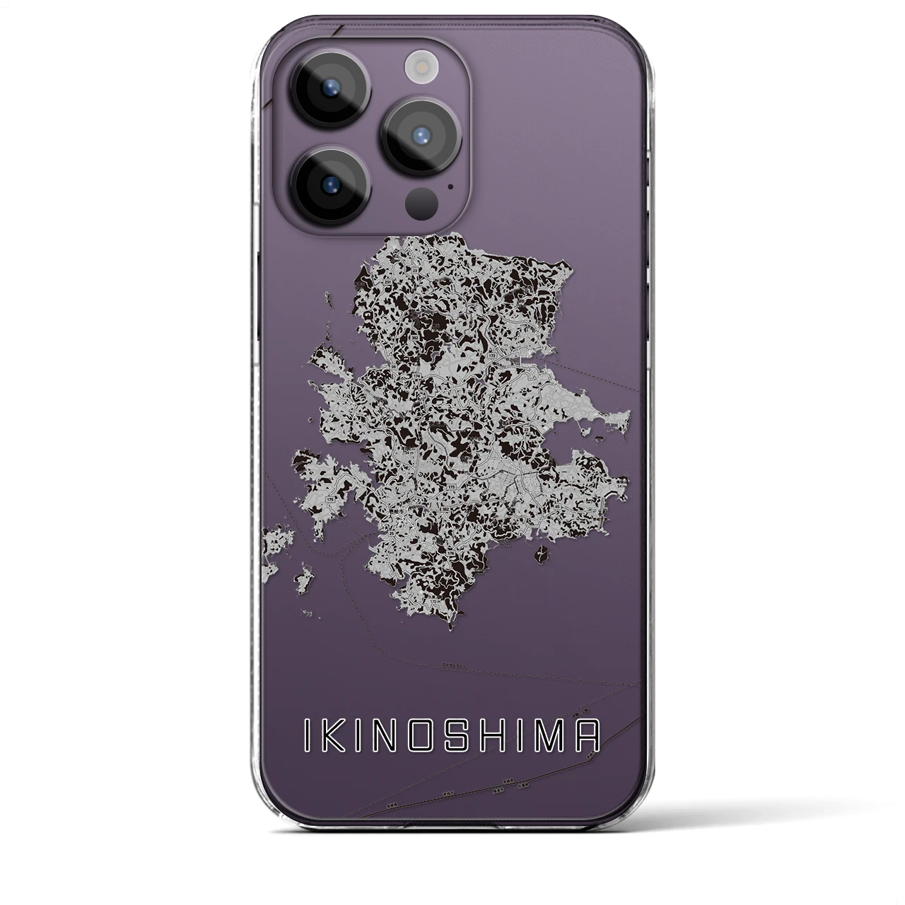 【壱岐島(長崎県)】地図柄iPhoneケース(クリアタイプ)モノトーン・iPhone 14 Pro Max 用