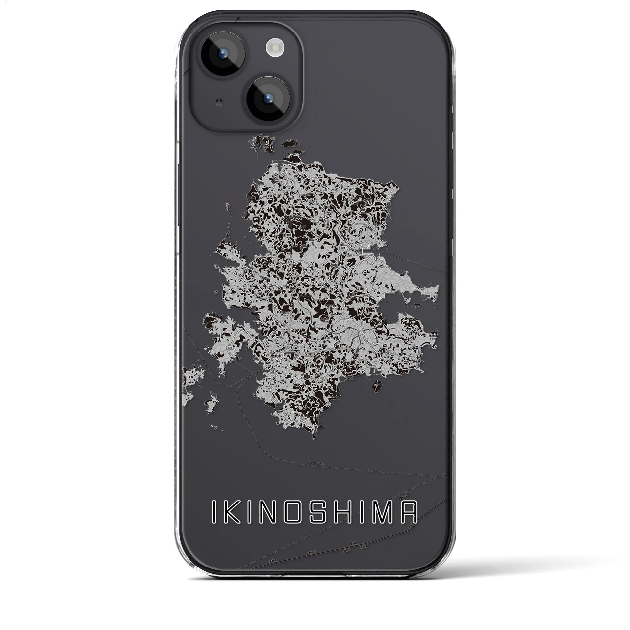 【壱岐島(長崎県)】地図柄iPhoneケース(クリアタイプ)モノトーン・iPhone 14 Plus 用