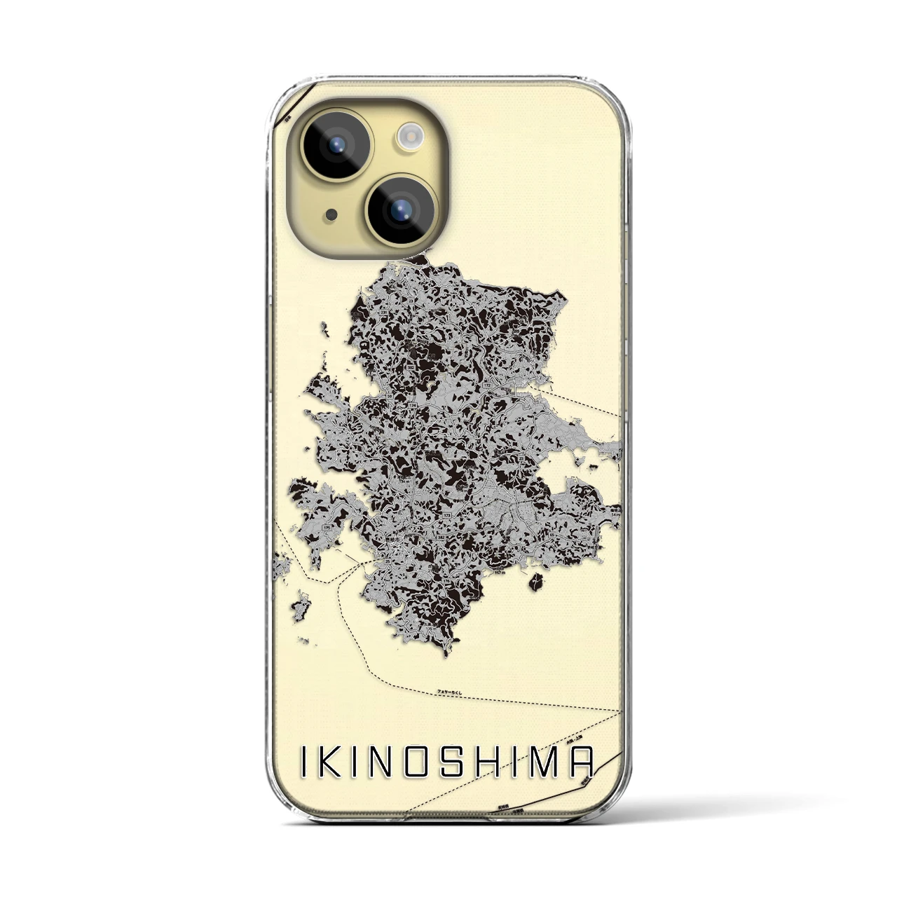 【壱岐島(長崎県)】地図柄iPhoneケース(クリアタイプ)モノトーン・iPhone 15 用