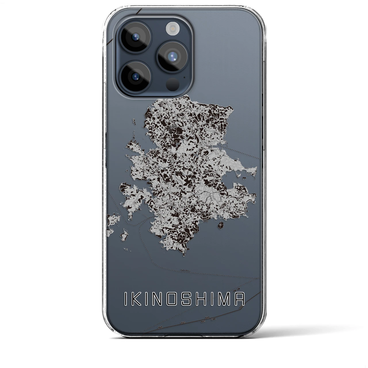 【壱岐島(長崎県)】地図柄iPhoneケース(クリアタイプ)モノトーン・iPhone 15 Pro Max 用