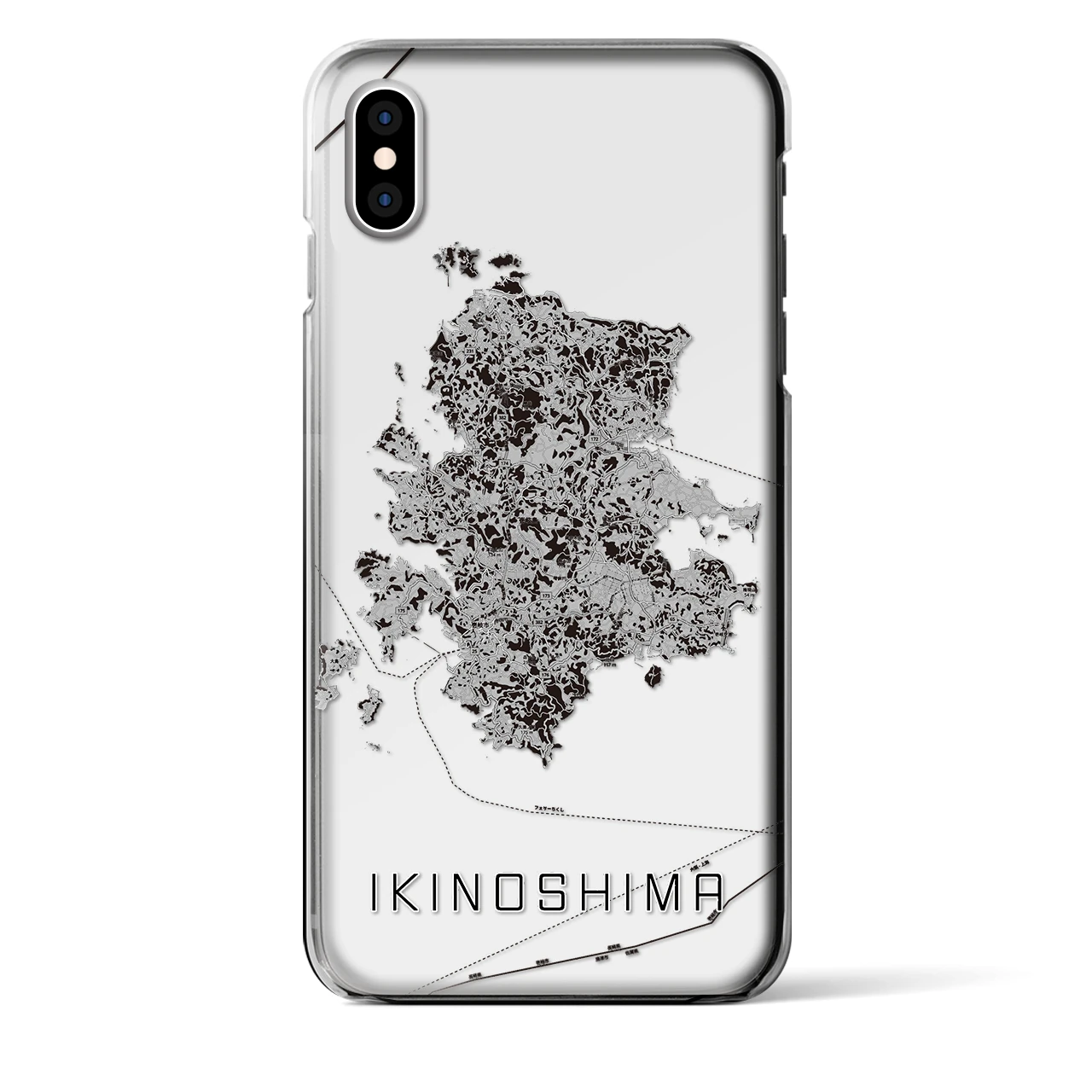 【壱岐島(長崎県)】地図柄iPhoneケース(クリアタイプ)モノトーン・iPhone XS Max 用