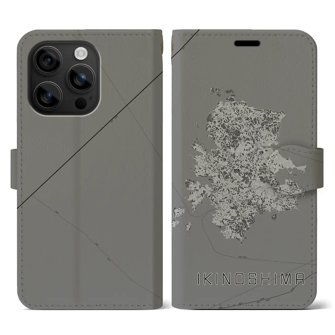 【壱岐島(長崎県)】地図柄iPhoneケース(手帳タイプ)モノトーン・iPhone 16 用