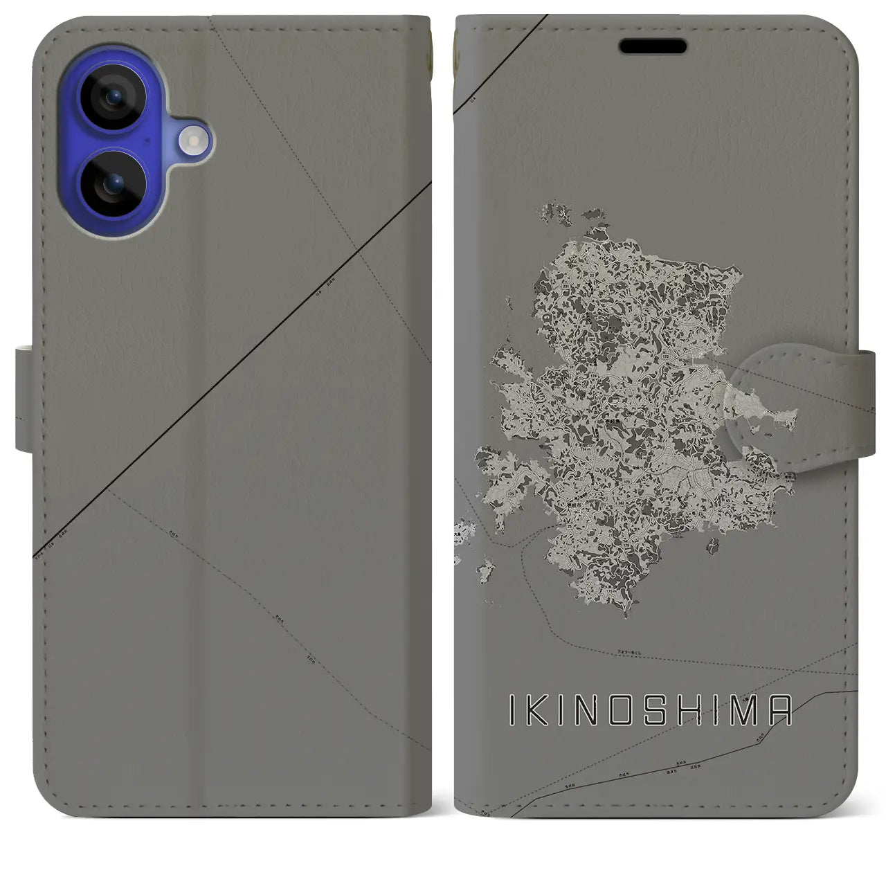 【壱岐島(長崎県)】地図柄iPhoneケース(手帳タイプ)モノトーン・iPhone 16 Pro Max 用