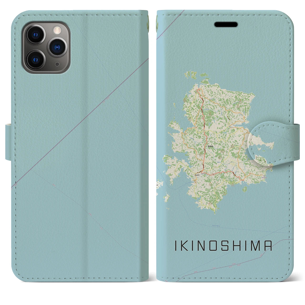 【壱岐島(長崎県)】地図柄iPhoneケース(手帳タイプ)ナチュラル・iPhone 11 Pro Max 用