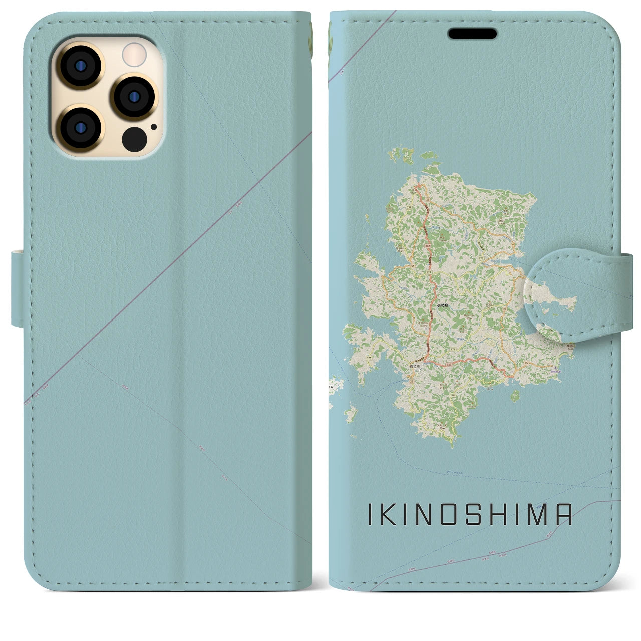 【壱岐島(長崎県)】地図柄iPhoneケース(手帳タイプ)ナチュラル・iPhone 12 Pro Max 用