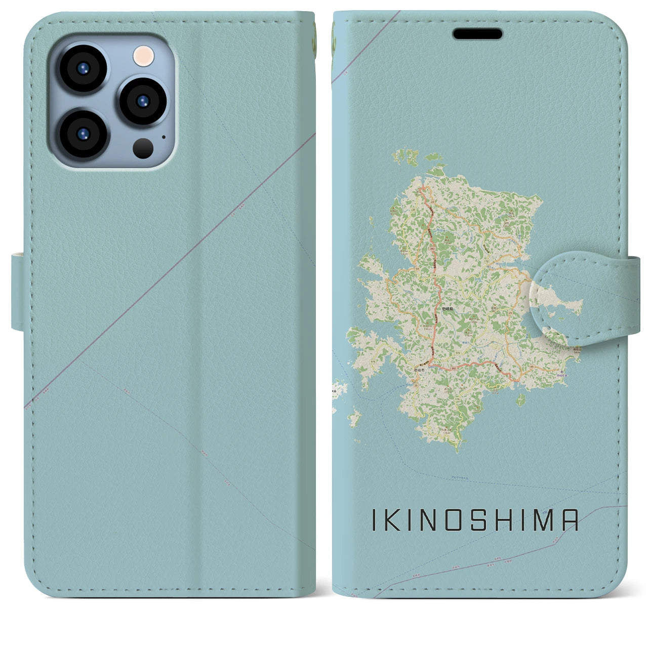 【壱岐島(長崎県)】地図柄iPhoneケース(手帳タイプ)ナチュラル・iPhone 13 Pro Max 用