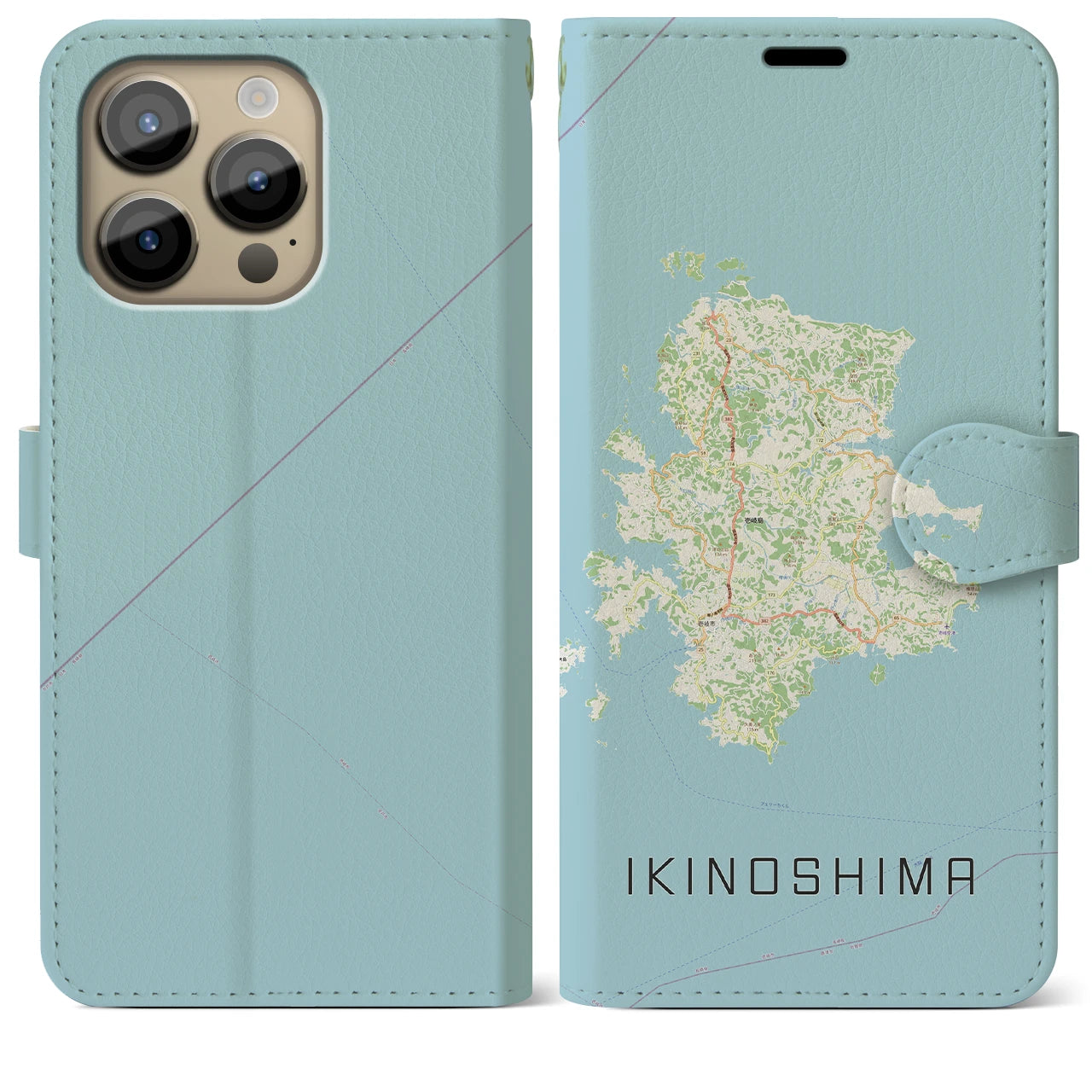 【壱岐島(長崎県)】地図柄iPhoneケース(手帳タイプ)ナチュラル・iPhone 14 Pro Max 用
