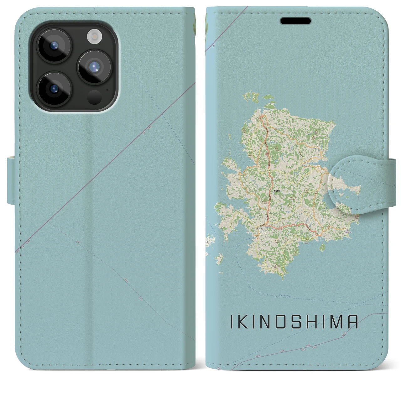 【壱岐島(長崎県)】地図柄iPhoneケース(手帳タイプ)ナチュラル・iPhone 15 Pro Max 用