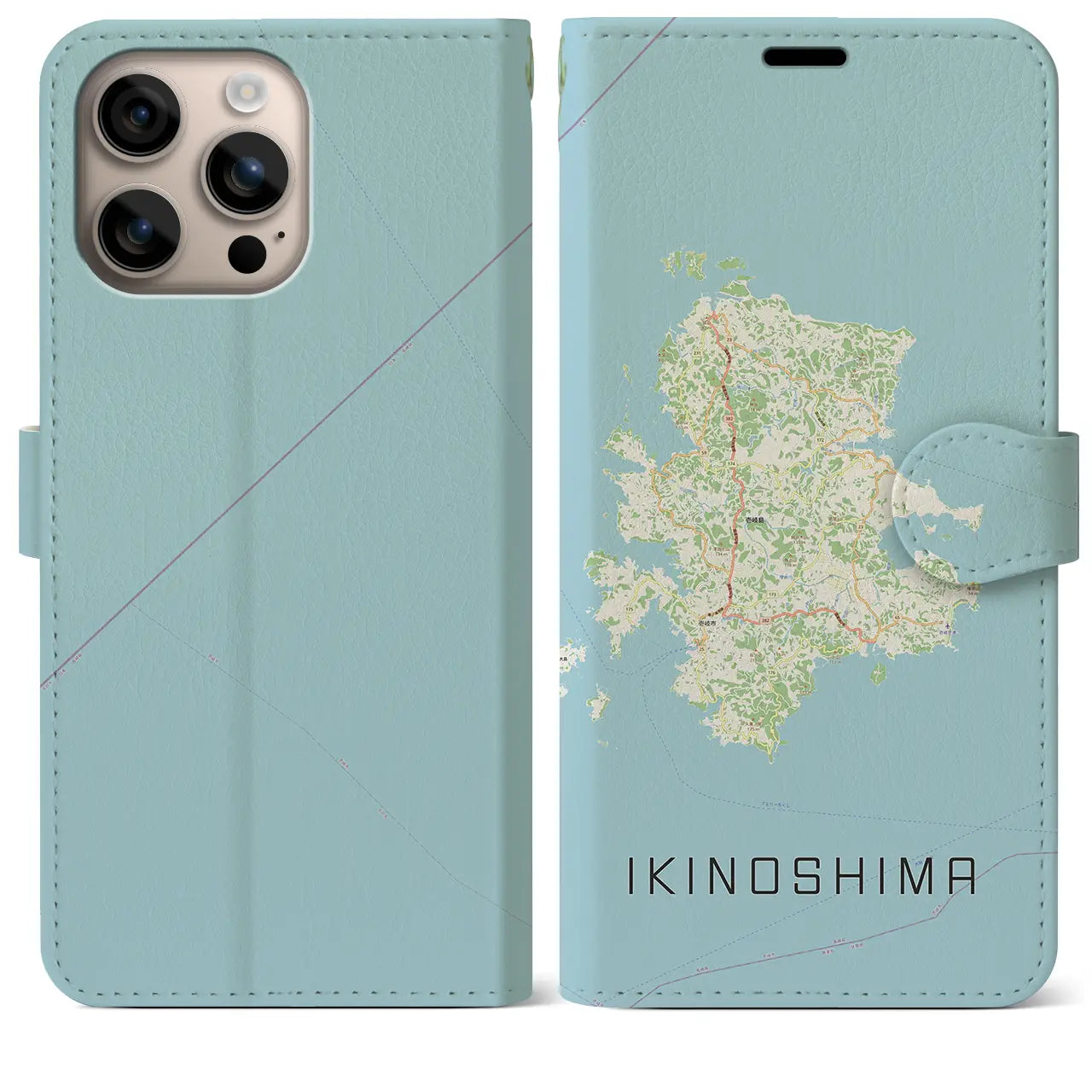 【壱岐島(長崎県)】地図柄iPhoneケース(手帳タイプ)ナチュラル・iPhone 16 Plus 用