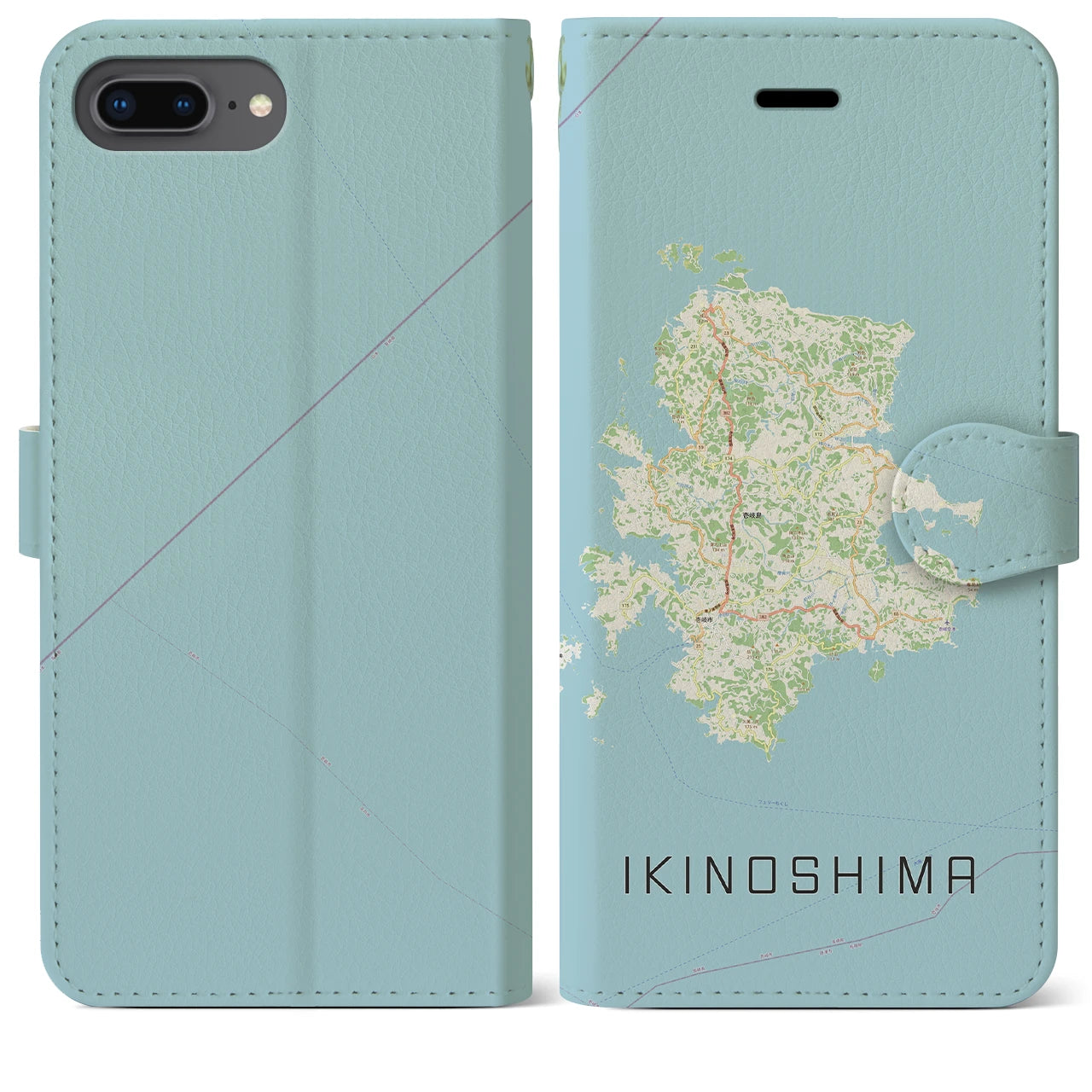 【壱岐島(長崎県)】地図柄iPhoneケース(手帳タイプ)ナチュラル・iPhone 8Plus /7Plus / 6sPlus / 6Plus 用