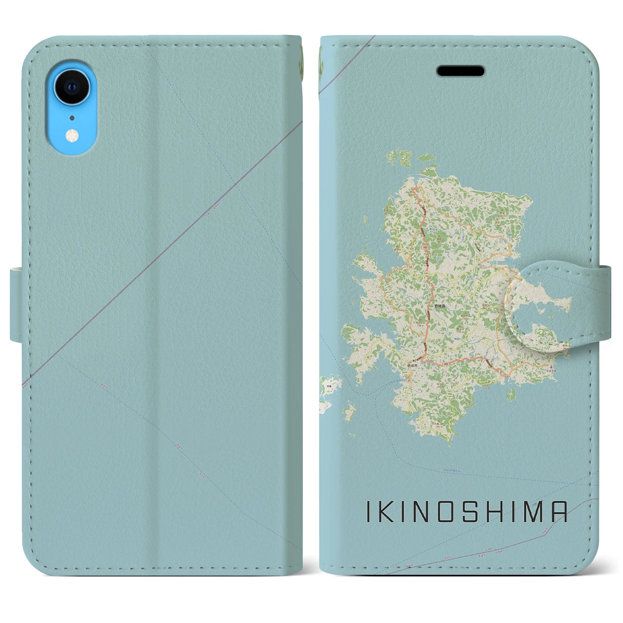 【壱岐島(長崎県)】地図柄iPhoneケース(手帳タイプ)ナチュラル・iPhone XR 用