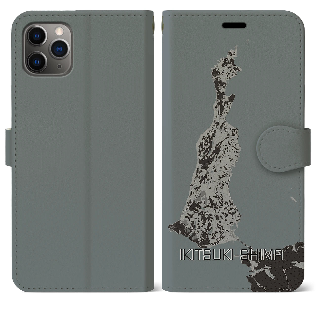【生月島(長崎県)】地図柄iPhoneケース(手帳タイプ)モノトーン・iPhone 11 Pro Max 用